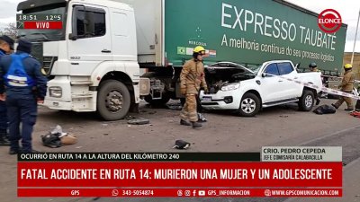 Fatal accidente en Ruta 14: murieron una mujer y un adolescente